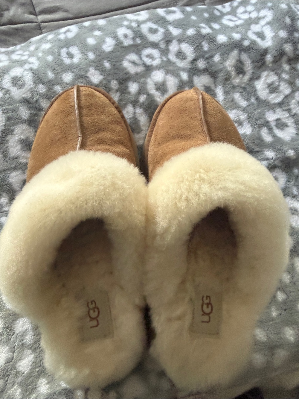 UGG Chestnut Suede Shearling Clog Slippers